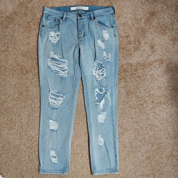 MELVILLE Womens Size 26 Distressed Jeans 30x25 Boyfriend Ankle Frayed Med Wash - Picture 2 of 12